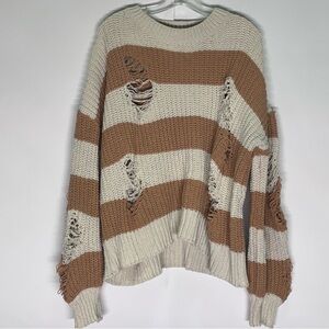Striped distressed sweater